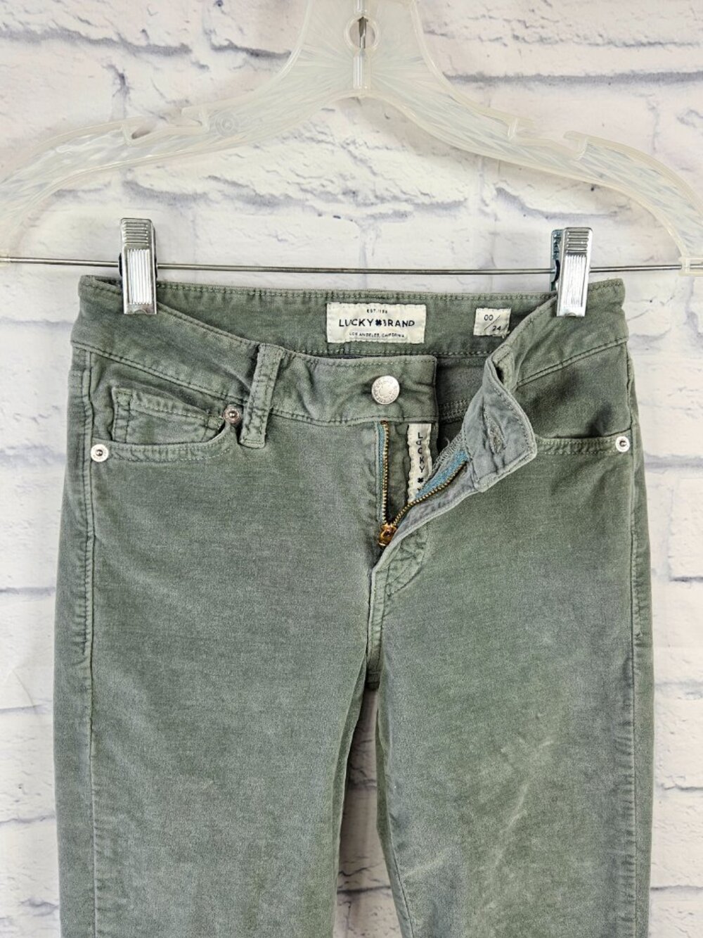 Lucky Brand Size 00/24 Green Velvet Ava Super Skinny Jeans Pants Stretch Womens - Picture 6 of 11